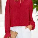 PRETTYGARDEN Lace Long Sleeve Shirts Casual Button Down Going Out Tops Hollow Out Eyelet Blouses 2026 Spring Fashion Clothing(Red,Small) (S)