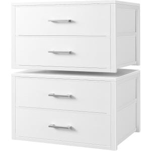 BOLUO Stackable Storage Drawers Closet Organizers and Storage Fabric White 2 Drawer Dresser for Bedroom 2 Packs Modern