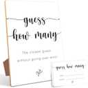 Guessing Game, Wooden Sign with Stand & 50 Cards, Party Games & Activities, 5x7 inches, Love Theme, Bridal & Baby Showers, Office Parties