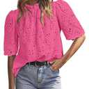 BETTE BOUTIK Womens Lace Tops 2025 Trendy Long Short Sleeve Eyelet Embroidered Dressy Casual Blouse Shirts (Medium, Royal Blue)