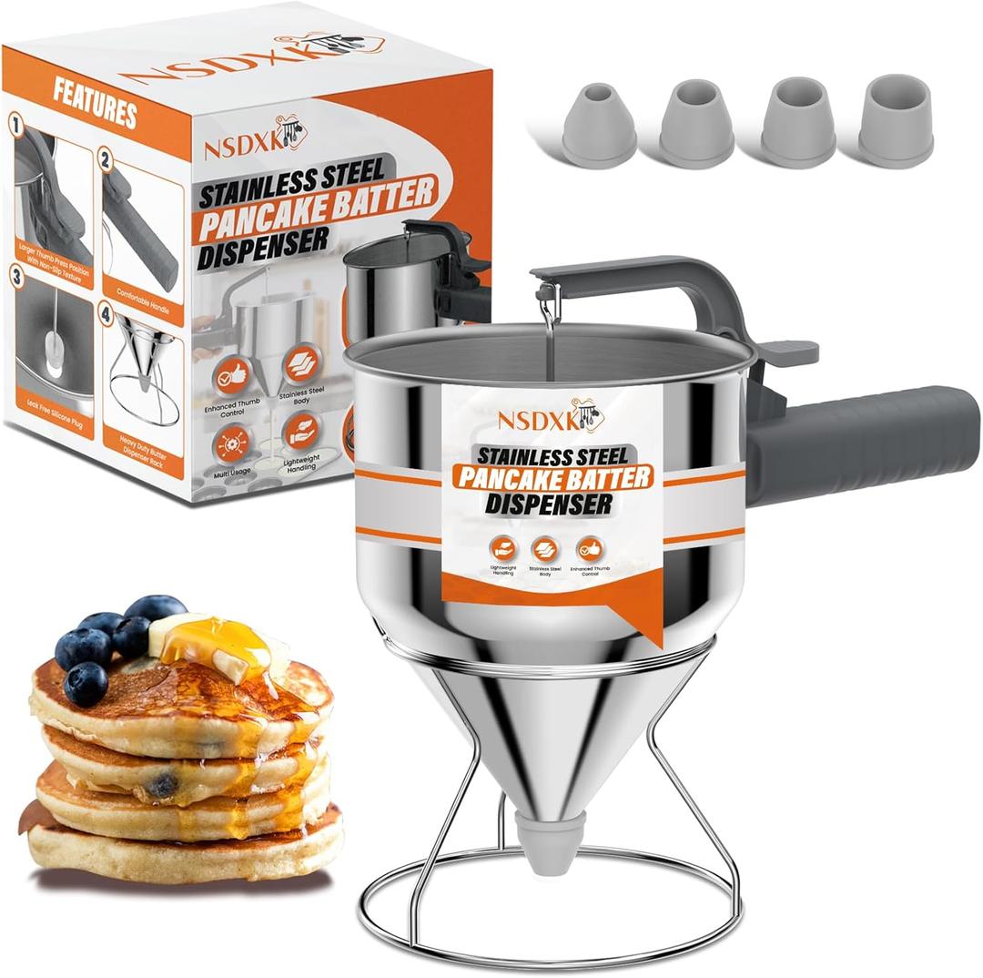 40oz Pancake Batter Dispenser, Stainless Steel Cake Dispenser with Stand, Great for Pancakes, Cupcake, Waffle or Any Baked Goods, Durable, Leak-Free