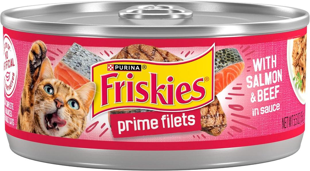 Purina Friskies Prime Filets With Salmon and Beef in Sauce High Protein Wet Cat Food - (Pack of 23) 5.5 oz. Cans EXP: 12/2027 