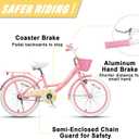 Glerc Maggie Grils Bike, 20 Inch Kids Bicycle for 7-13 Years Old Chlidren, Princess Styles Kids Bikes with Rack & Basket & Kickstand, Pink & White