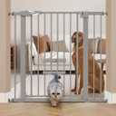 BABELIO 36 Inch Extra Tall Baby Gate with Cat Door, 29-40" Metal Pet Door for Stairs, Doorways, House, Auto Close, Easy Walk Thru, Gray