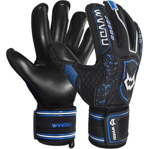 WVVOU Soccer Goalie Gloves for Youth and Adult with 4 Finger Saves, Pro Goalkeeper Gloves, Soccer Gloves with 4+3mm Super Grip Latex Palm (6, Blackblue2)