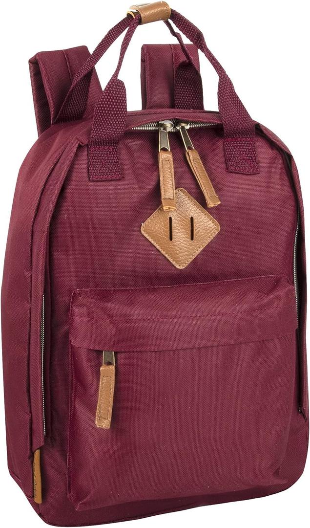 MADISON & DAKOTA Canvas Mini Backpack for Everyday & Day Pack Rucksack in Solid Color Blocks (Sangria)