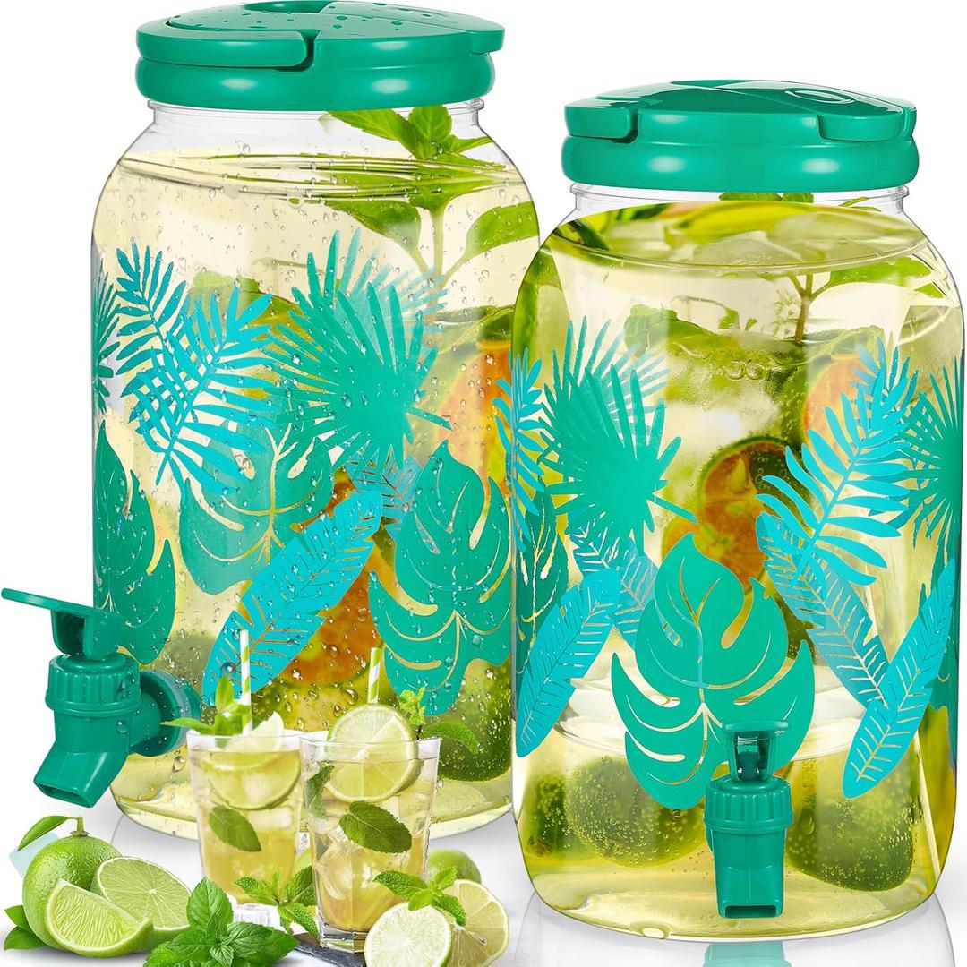 Norme 2 Pcs 1 Gallon Plastic Drink Dispenser Jungle Leaves Theme Iced Beverage Dispenser Tea Jar with Spigot and Carrying Lid Clear Dispenser for Fridge Bar Summer Party Norme 2 Pcs 1 Gallon Plastic Drink Dispenser Jungle Leaves Theme Iced Beverage Dispenser Tea Jar with Spigot and Carrying Lid Clear Dispenser for Fridge Bar Summer Party
