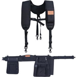 Perkins Builder Brothers Essential Tool Belt Set With Suspenders, Ideal for Framers, Carpenters and Contractors, Medium Size, Black