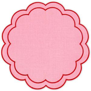 Whaline Pink Red Linen Placemats Embroidered Round Scalloped Kitchen Place Mats for Wedding Baby Shower Party Home Dining Table Decor, Set of 6, 15 x 15 in
