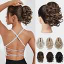 REECHO Ponytail Extension, 9" Claw Clip in Short Curly Wavy Pony Hair Extension Jaw Clip on Pony Tail HP001 Hairpiece for Women - Chestnut Brown with Golden Highlights