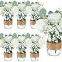 43 Pcs/ 6 Set Rose Mason Jar Table Centerpiece Mason Jar Vases Faux Floral with Rope Boho Rustic Flower Table Decoration for Reception Engagement Party Bridal Shower Wedding