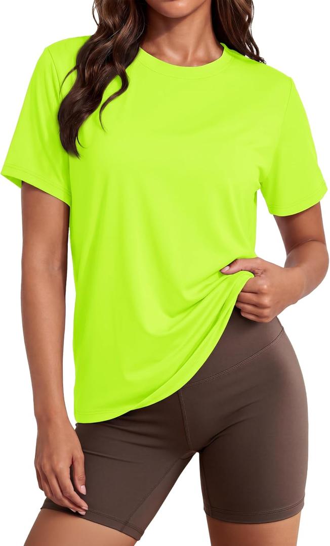 MAGCOMSEN Women's Workout Tops UPF 80+ Short Sleeve Moisture Wicking Shirt (Green, L)