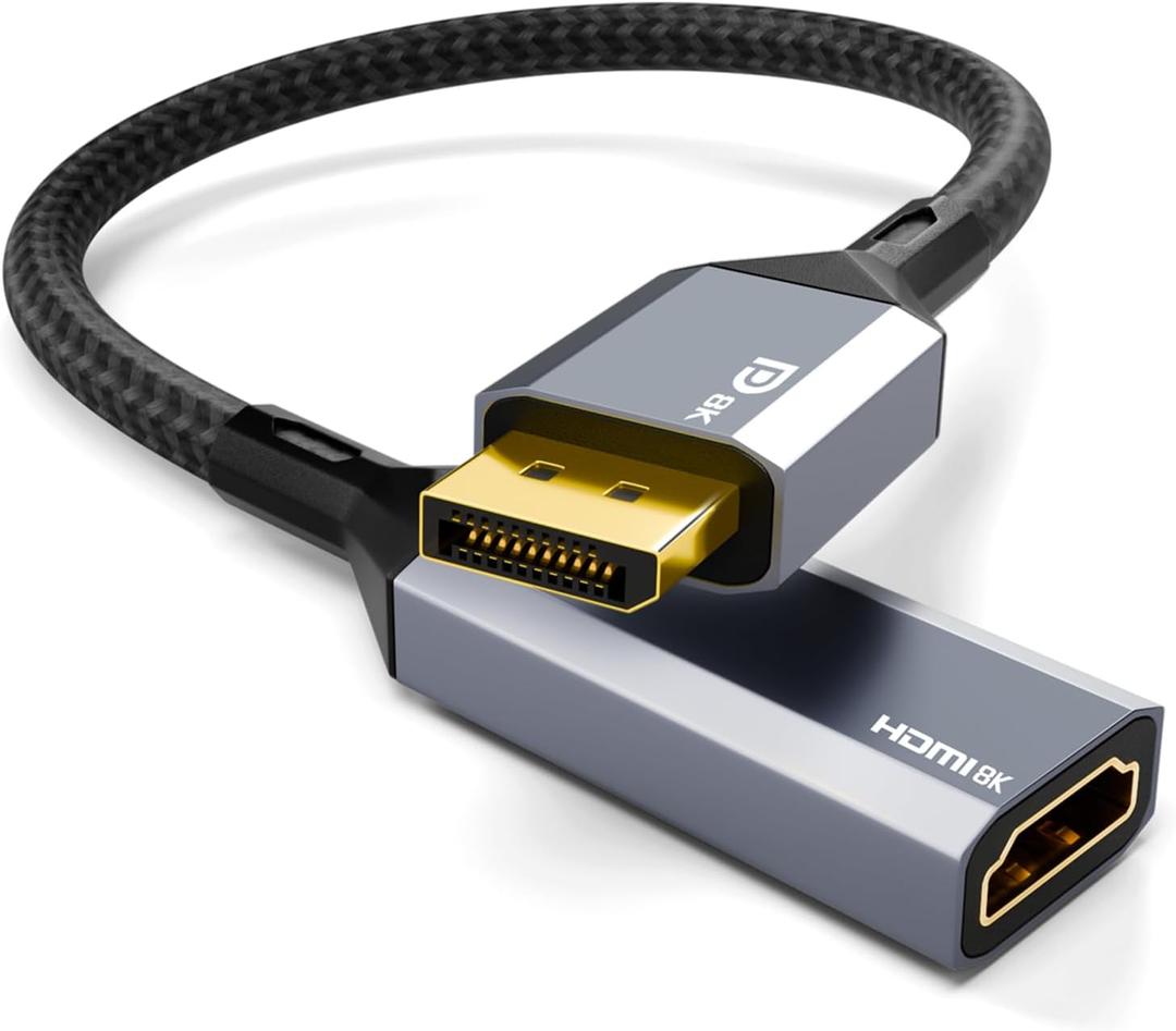 8K Display Port 1.4 to HDMI 2.1 Adapter 4K@120Hz 8K@60Hz Unidirectional DP to HDMI Converter Male DisplayPort to Female HDMI for PC Laptop Monitor TV