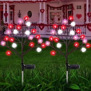 2 Pack Valentine's Day Solar Outdoor Lights, Valentines Day Decor Red Pink White Heart Solar Valentine Lights, Valentines Day Solar Decorations Outdoor Garden Lawn Yard Decorations