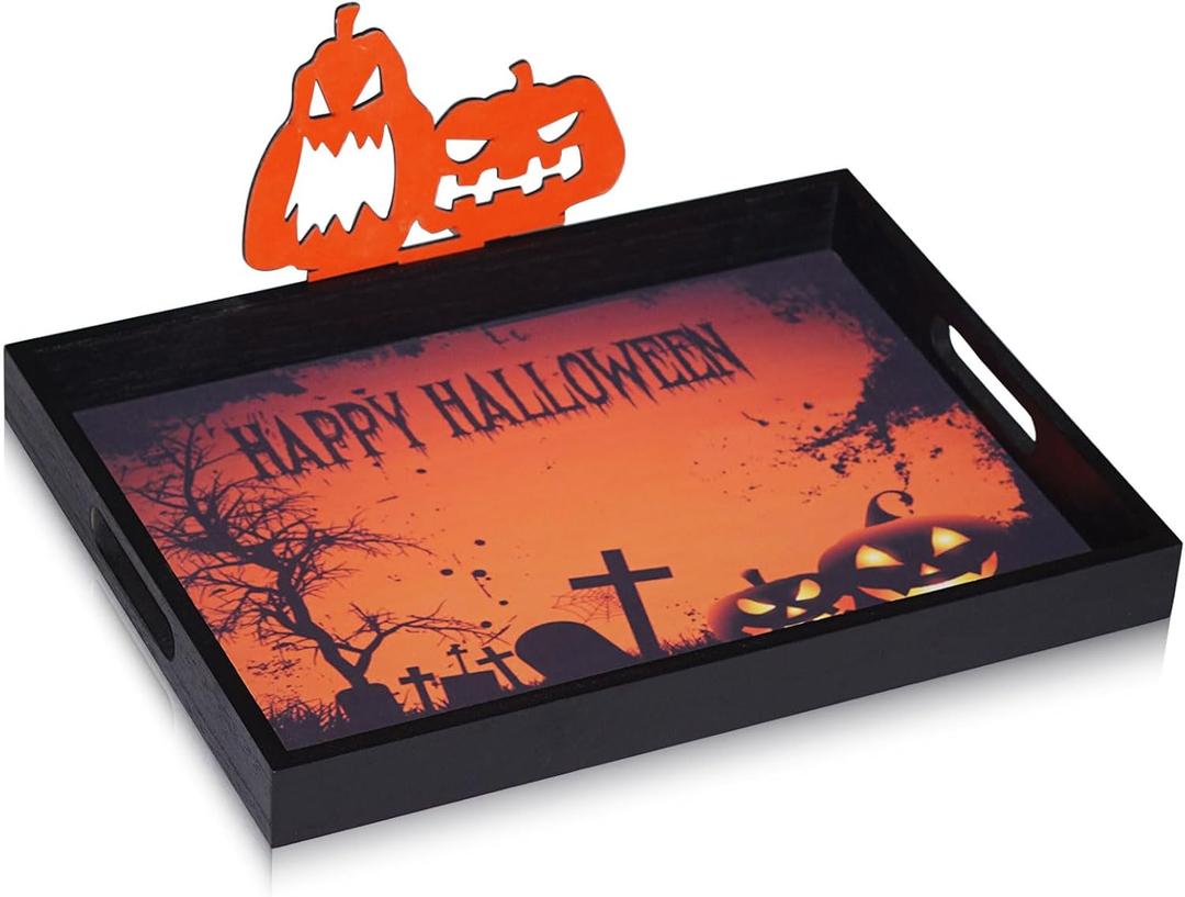 Krismax Halloween Decorations Decorative Serving Trays and Platters Pumpkin Tray - Snacks Bowl Candy Dish - for Breakfast, Lunch, Dinner, Appetizers - Food Tray (11.3" x 1.5" x 15.8", Orange)