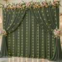 20 x 10ft Olive Green Backdrop Curtain with Light String | 5 x 10ft 4 panels,wrinkle free,polyester fabric,easy to hang,reusable for wedding,baby shower,birthday,DIY decor,photo