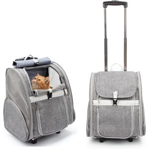 Lollimeow Pet Rolling Carrier, Dog Backpack with Wheels, Cats, Puppies Travel Bag with Wheels, Dog Trolley(Grey), 15.5"L x 11"W x 17"H