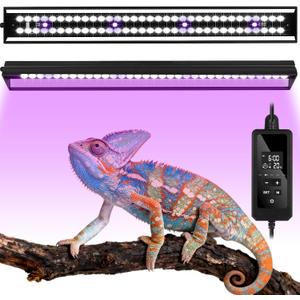 UVB Reptile Light, Dimmable UVA UVB Lamp with Timer & 3 Modes, Adjustable 5.0-20.0 Output, 6500K Daylight LED Reptile Tank Light for Bearded Dragon, Snake, Turtle, 10-40 Gallon (16 INCH)