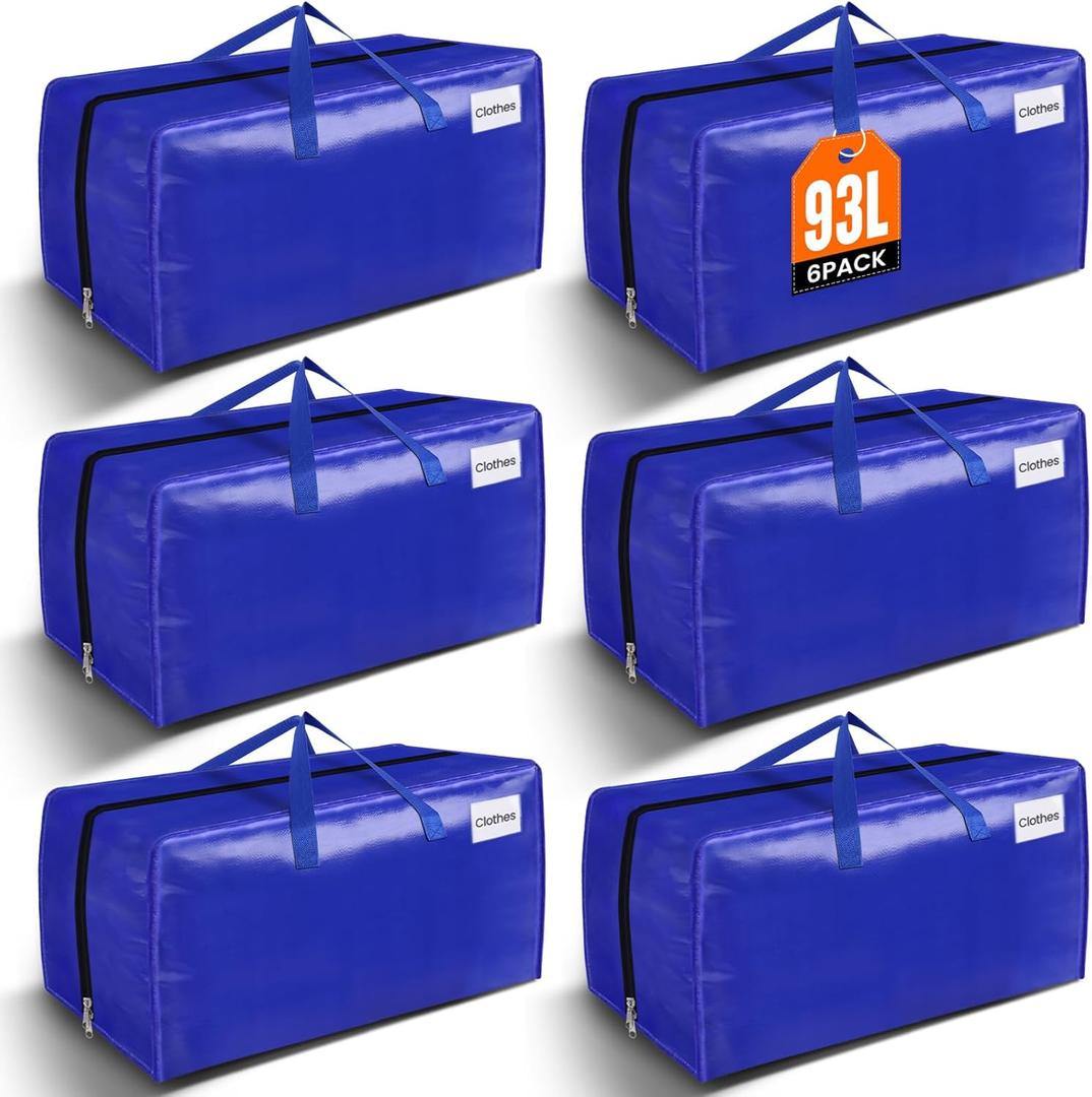 BlissTotes Moving Bags, Heavy Duty Moving Supplies & Storage Bags, Extra Large Packing Bags, Boxes with Tag Pockets, Collapsible Fold Flat Storage Totes, Alternative to Box and Bin, 93L, 6 Packs