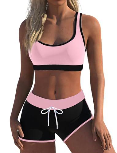 Womens Sport Two Piece Swimsuits Racerback Tops Boyshort Bottom (XL)