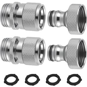 Hibbent Garden Hose Quick Connector, 2 Sets Solid Brass 3/4 Inch GHT Thread Faucet Hose Quick Connect Fitting, Female and Male Adapter