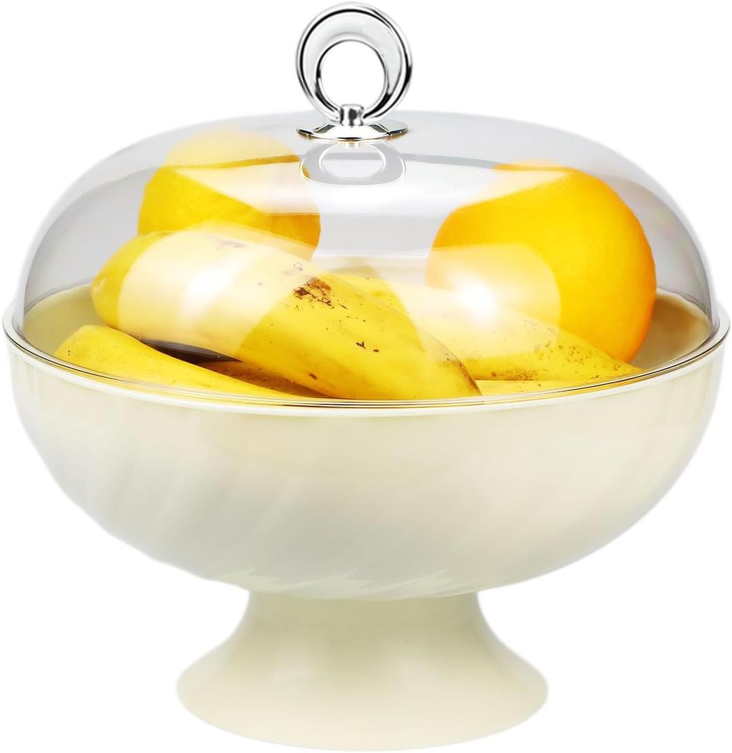Fruit Bowl with Lid & Basket - Fruit Fly Proof Kitchen Counter Storage for Fruits & Veggies, Plastic Decorative fruit baske with Draining Holes & Handle (beige/1PCS)