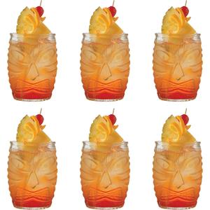 Cedilis 6 Pack Modern Bar Tiki Glasses, Double Old Fashioned Glass, Hawaiian Style Tiki Cup, Cocktail Tiki Mug, Clear, 16 Ounce