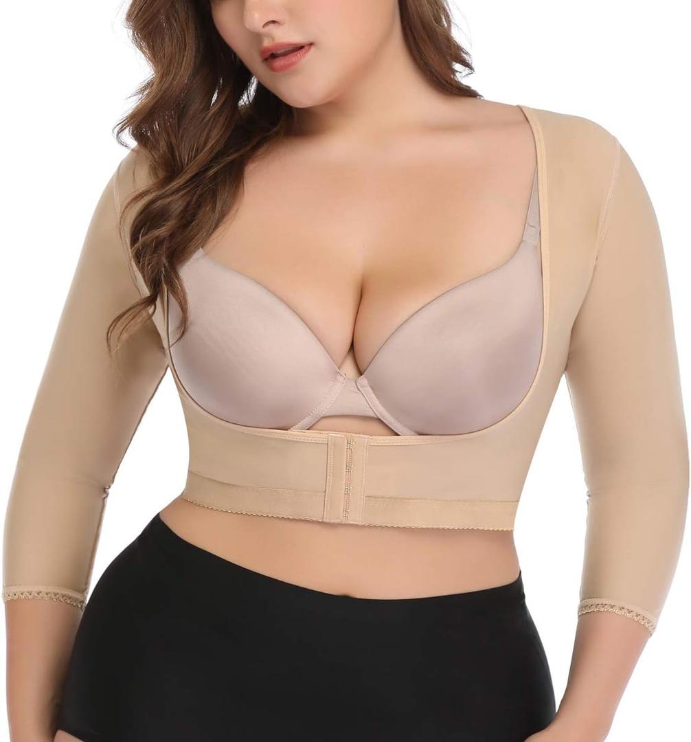 woahee Women's Arm Shaper Plus Size Arm Faja Compression Sleeve Garment Post Surgical Arm Shapewear (Beige, L)