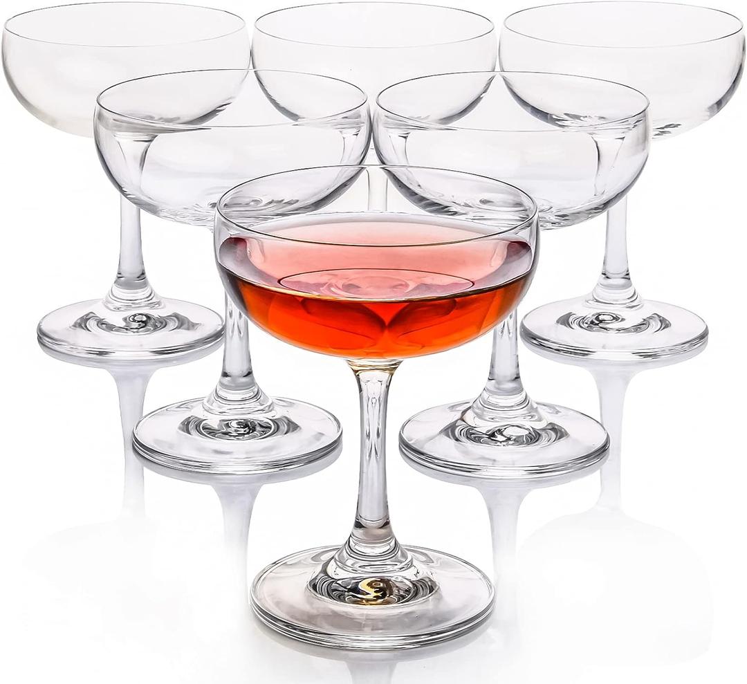 Crystal Coupe Glasses, Set of 6, 7 Ounce(220ml), Elegant Short Stem Design, Clear Cocktail Glasses Sets Perfect for Drinking Champagne, etc.