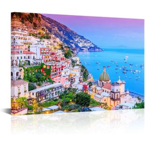 PoGoXiPoYo Italy Amalfi Coast Wall Art Canvas Prints Mediterranean Positano Europe Italian Travel City Landscape Pictures Wall Decor for Bedroom Living Room Office 16x24inch