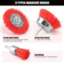 POLIWELL Nylon Abrasive Brush for Drill, 6 Pack Nylon Filament Wire Wheel & Cup Brush Set, 1/4 Inch Hex Shank, 3 and 2.6 Red Coarse Abrasive Bristle Drill Brushes for Paint, Corrosion, Rust Removal