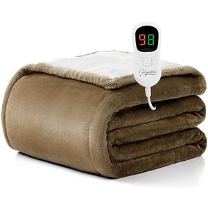 Homemate Electric Heated Blanket Twin - 62"x84" Heating Blanket Twin Size 1/2/4/6/8 Hours Auto-Off 10 Heat Level Over-Heat Protection Flannel Sherpa Big ETL Certification