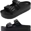 Womens Platform Sandals with Arch Support, Adjustable Buckle Beach Sandal Woman Comfort Lightweight Ultra Cushion EVA Slides Size 10