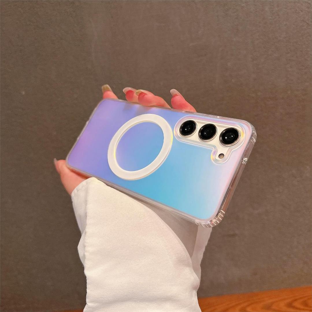 Magnetic for Samsung Galaxy A17 Case Women Girls,[Compatible with MagSafe] [Holographic Iridescent Color Changing Effect] Fashion Slim Cute and Unique Matt Protective Phone Cover