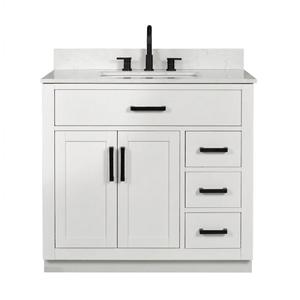 Bathroom Vanity with Sink, Solid Wood, Marble Top, Multiple Storage Drawers & Cabinet Shelf, Built-in Power Outlet
