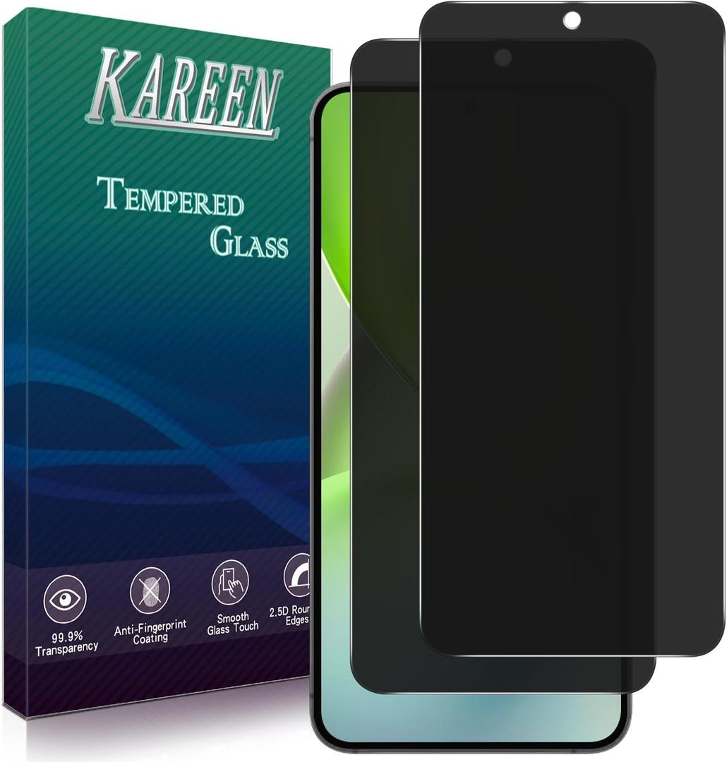 KAREEN 2 Pack Privacy Screen Protector For Samsung Galaxy S24 FE 5G Anti Spy Private Tempered Glass Film, 9H Hardness, Anti Scratch, Bubble Free, Case Friendly