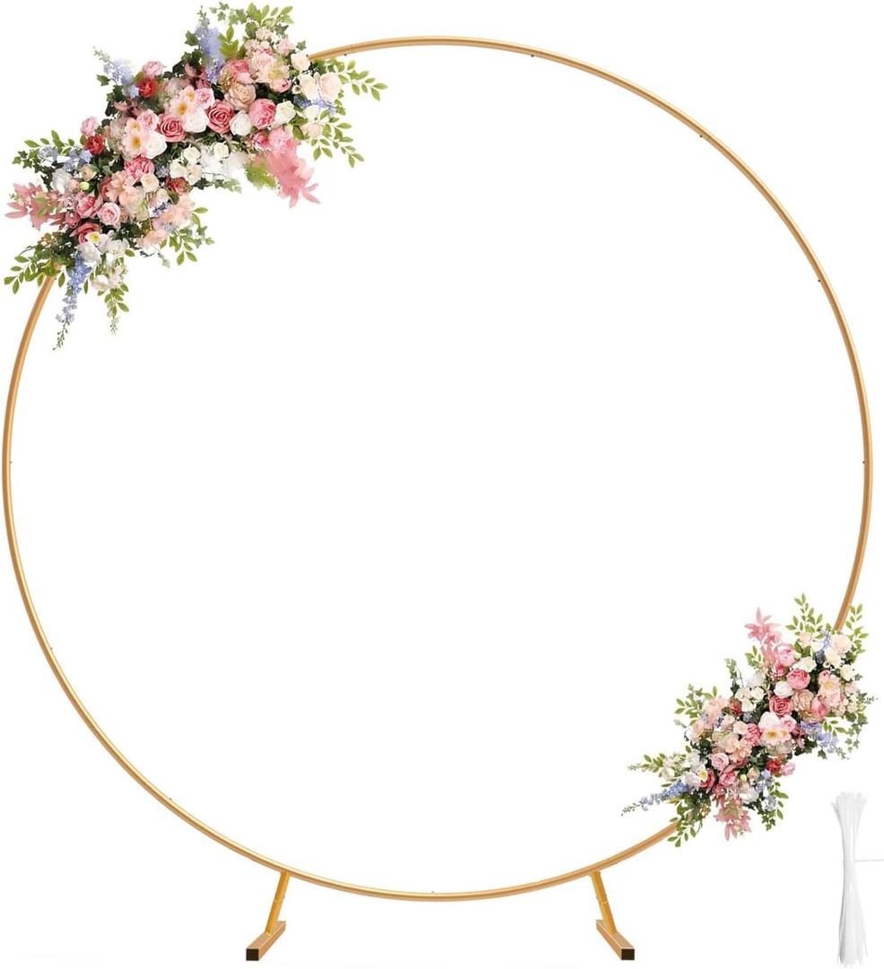 Chamvis Metal Round Balloon Arch Kit, 7.2ft (2.2m) Golden Round Arch Stand Kit: Garden Plants Vines Climbing Frame for Wedding Birthday Photo Background Party Supplies Decorations