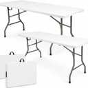 Set of 2 Folding Table 6 FT Lightweight Camping Table White Portable Plastic Rectangular Outdoor Dining Table Steel Legs Fold-in-Half with Carrying Handle for Indoor,Picnic,Party,Wedding,Events