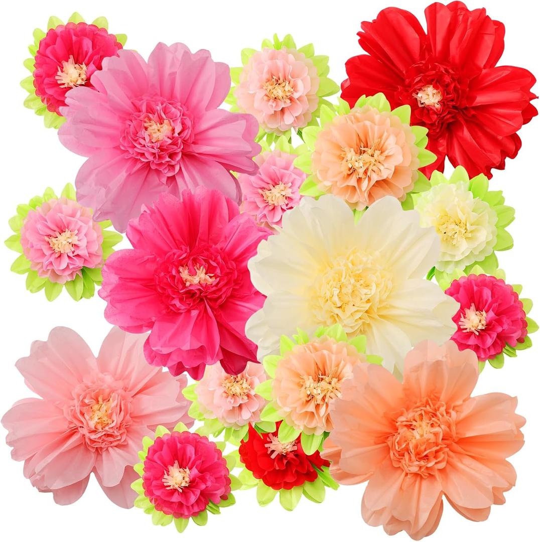 TaoBary 12 Pcs Large Colorful Tissue Paper Flowers 20" Giant Fiesta Paper Pom Poms Mexican Birthday Decorations for Wall Wedding Backdrop Centerpiece Tea Party Supplies (Pink,Beige,Light Orange)
