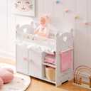 ROBOTIME Baby Doll Crib  Wooden Baby Doll Changing Table with Storage  Bedding & Hooks, Fits 18-21" Dolls, Doll Bed Playset for Girls Ages 3+