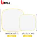bUCLA 50PCS White and Gold Plastic Plates Disposable - Square Gold Heavy Duty - Include 25 Each (Dinner & Dessert) Plates for Party & Wedding