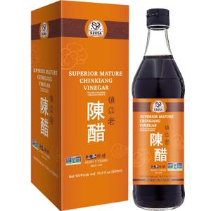 52USA Chinese Black Vinegar 16.9 fl oz (500ml), 3 Years Mature Aged Black Rice Vinegar, Chinkiang Vinegar, Zhenjiang Vinegar. Non-GMO Project Verified Vinegar (EXP 07/01/27)
