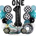 20pcs Race Car Themed Party Decorations, ONE Fast Birthday Party Supplies, Tire Checkered Foil Mylar Balloons, 40inch Number 1 Boys Race Car Party Decoration Supplies (Number 1)