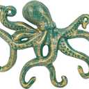 Sungmor Cast Iron Key Holder for Wall, Decorative Octopus Hanger with 6 Hooks, Vintage Green Wall Hooks for Towel, Bathrobe, Necklaces, Purse, Dog Leashes, Bathroom Nautical Decor