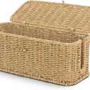 Wicker Storage Basket With Lid, Toilet Paper Basket For Toilet Tank, Pads And Tampon Holder For Bathroom, Rectangular Woven Kitchen Organizer, Home Decorative Storage Box