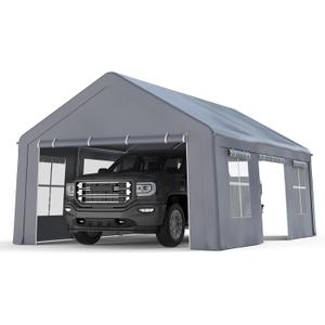 13x20FT Heavy Duty Portable Garage, Waterproof Carport with 5 Roll-Up Ventilated Windows & Removable Sidewalls, Garage Tent Shelter with 220G PE Tarp Cover for Temporary Paint Booth, Boats&Pickups