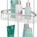 mDesign Metal 3-Tier Bathroom Corner Shower Shelf - Free Standing Vertical Unit Storage Shelves - for Organizing Soaps, Shampoos, Conditioner, Fash Face, Body Scrubs, Body Washes - 3 Baskets - Satin