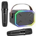 Karaoke Machine for Kids and Adults, Mini Portable Bluetooth Speaker with 2 Wireless Microphones, Led Lights for TV, Kids Gifts for Girls Boys Family Party Birthday (Black)