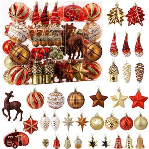 Alupssuc 103pcs Christmas Balls Ornaments Set, Gnome Christmas Tree Decorations with Hanging Strings, Shatterproof Plastic Baubles for Xmas Tree Holiday Wedding Party Decorations, Red, Bronze and Gold