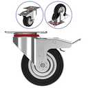 GBL Heavy Duty Castor Wheels with 4 Brakes + Screws - 75mm up to 200KG - Pack of 4 No Floor Marks Silent Caster for Furniture - Rubbered Trolley Wheels - Silver Castors